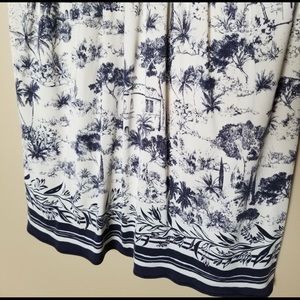 Navy and White Printed Border Hem Dress